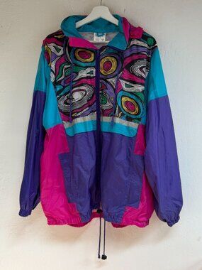 Marcel Clair Vintage 90s Colorblock Windbreaker Abstract Hooded Jacket Small